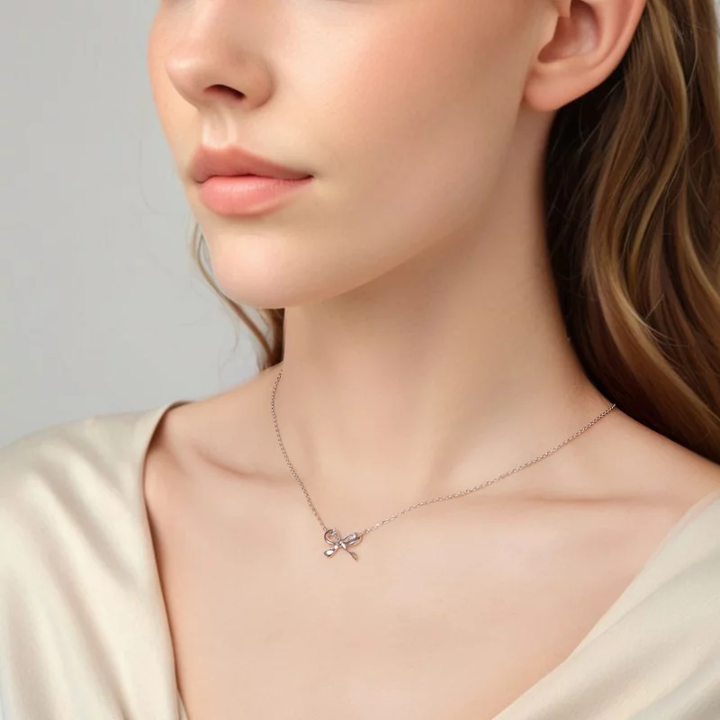 (image pour) Collier Pendentif avec Nœud Papillon Pandora - Argent 925 Sterling Plaqué Platin - Afficher 5