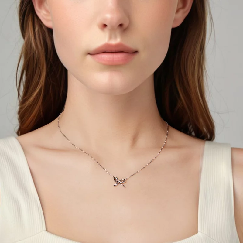 (image pour) Collier Pendentif avec Nœud Papillon Pandora - Argent 925 Sterling Plaqué Platin - Afficher 6