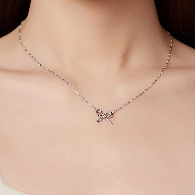 (image pour) Collier Pendentif avec Nœud Papillon Pandora - Argent 925 Sterling Plaqué Platin - Afficher 8