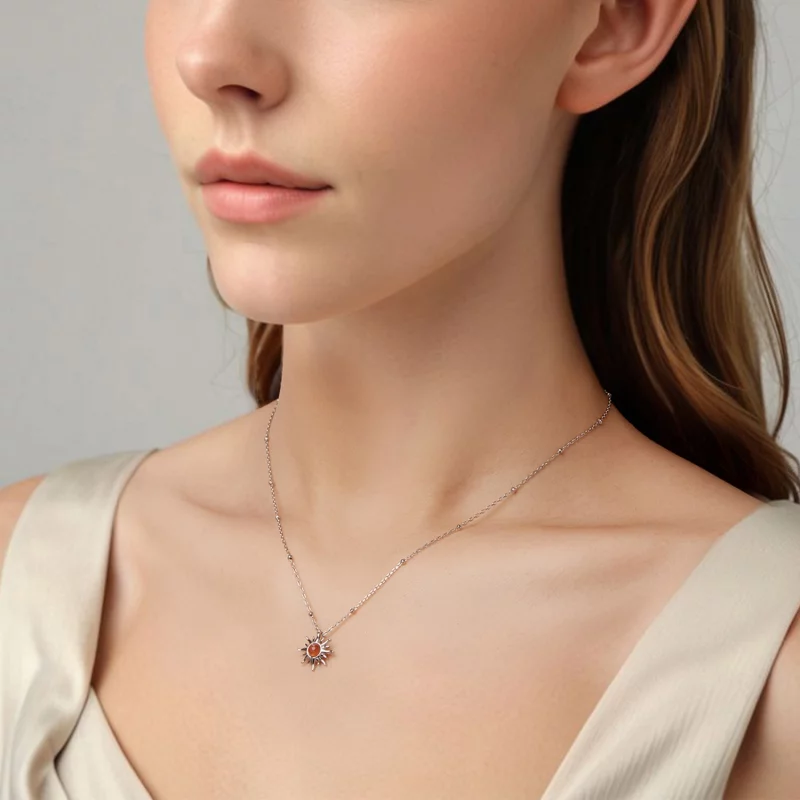 (image pour) Collier Sole Style Pandora - Pendentif en Argent 925 Sterling Pierre de Soleil N - Afficher 5