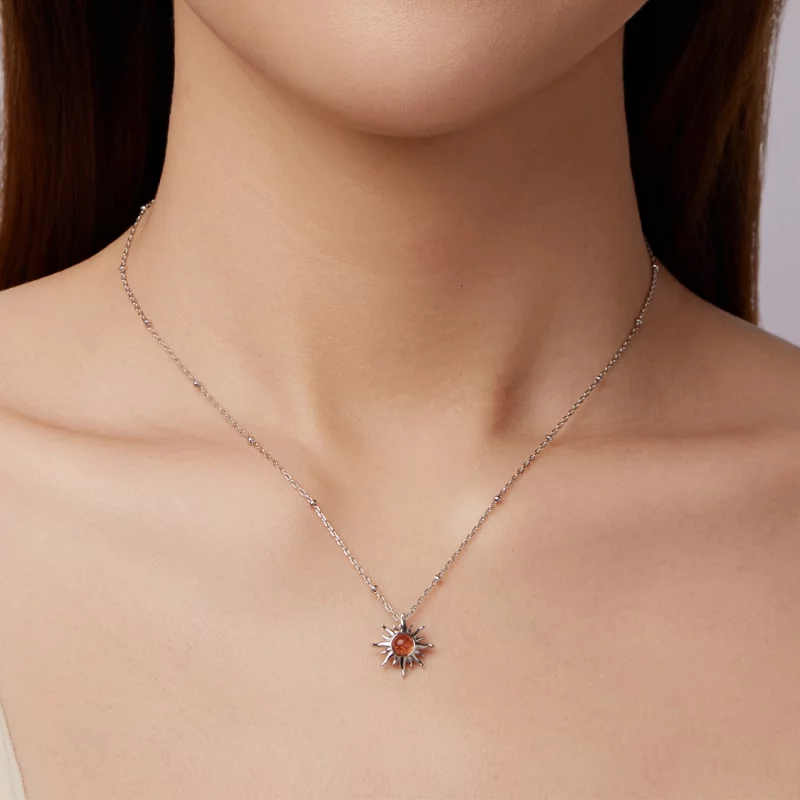(image pour) Collier Sole Style Pandora - Pendentif en Argent 925 Sterling Pierre de Soleil N - Afficher 6