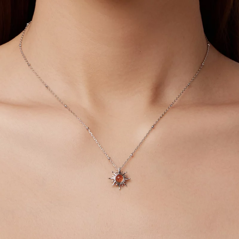 (image pour) Collier Sole Style Pandora - Pendentif en Argent 925 Sterling Pierre de Soleil N - Afficher 8
