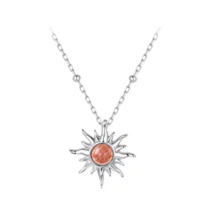 (image pour) Collier Sole Style Pandora - Pendentif en Argent 925 Sterling Pierre de Soleil Naturel Plaqué Or Blanc - BSN440
