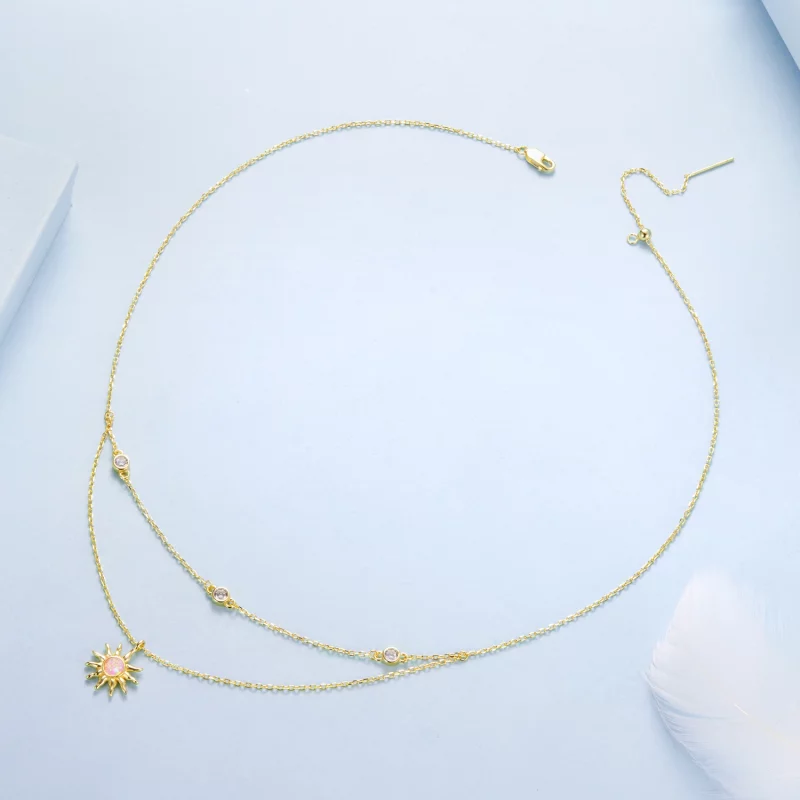 (image pour) Pandora Style Collier Double Couche Soleil Opale en Argent 925 avec Zirconium et - Afficher 3