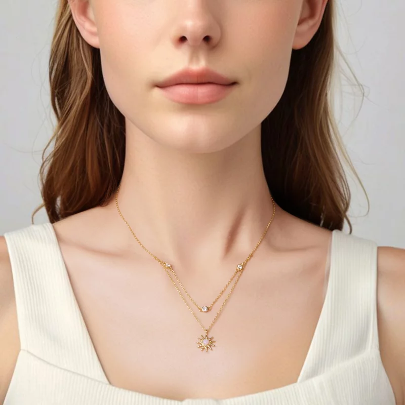 (image pour) Pandora Style Collier Double Couche Soleil Opale en Argent 925 avec Zirconium et - Afficher 5