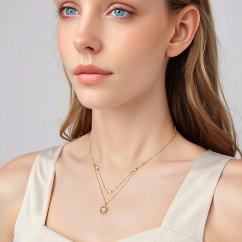 (image pour) Pandora Style Collier Double Couche Soleil Opale en Argent 925 avec Zirconium et - Afficher 6