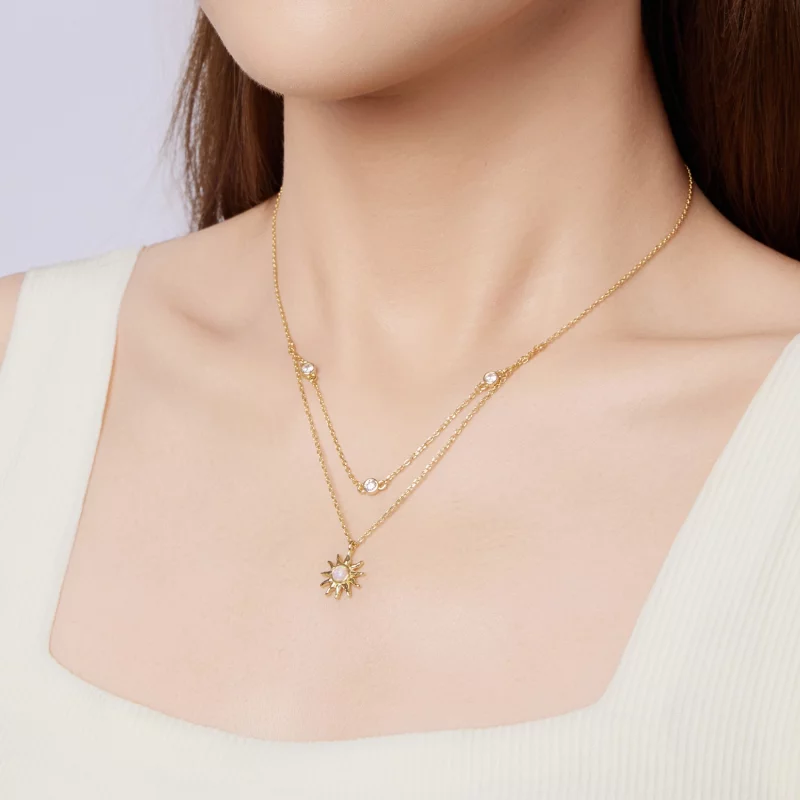 (image pour) Pandora Style Collier Double Couche Soleil Opale en Argent 925 avec Zirconium et - Afficher 7