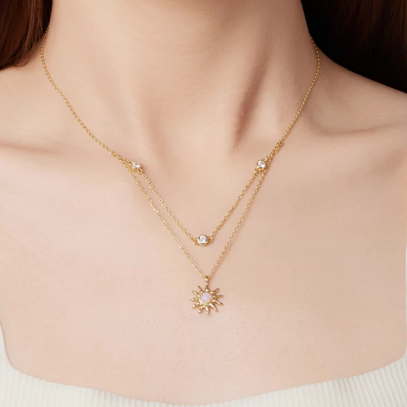 (image pour) Pandora Style Collier Double Couche Soleil Opale en Argent 925 avec Zirconium et - Afficher 8
