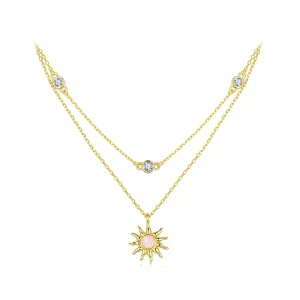 (image pour) Pandora Style Collier Double Couche Soleil Opale en Argent 925 avec Zirconium et Placage Or - BSN435