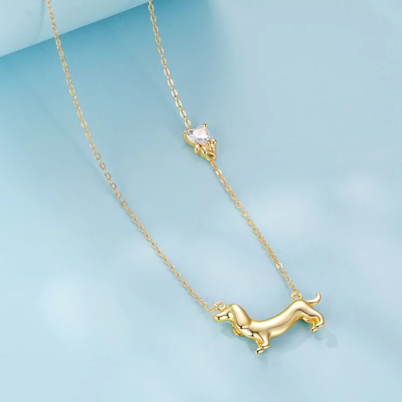 (image pour) Collier Charme Teckel Style Pandora - Argent 925 avec Zirconium Cubique et Placa - Afficher 2