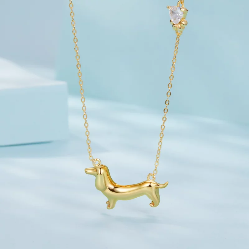(image pour) Collier Charme Teckel Style Pandora - Argent 925 avec Zirconium Cubique et Placa - Afficher 3