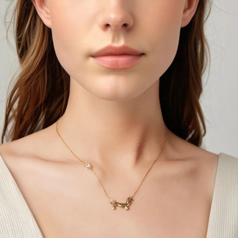 (image pour) Collier Charme Teckel Style Pandora - Argent 925 avec Zirconium Cubique et Placa - Afficher 4