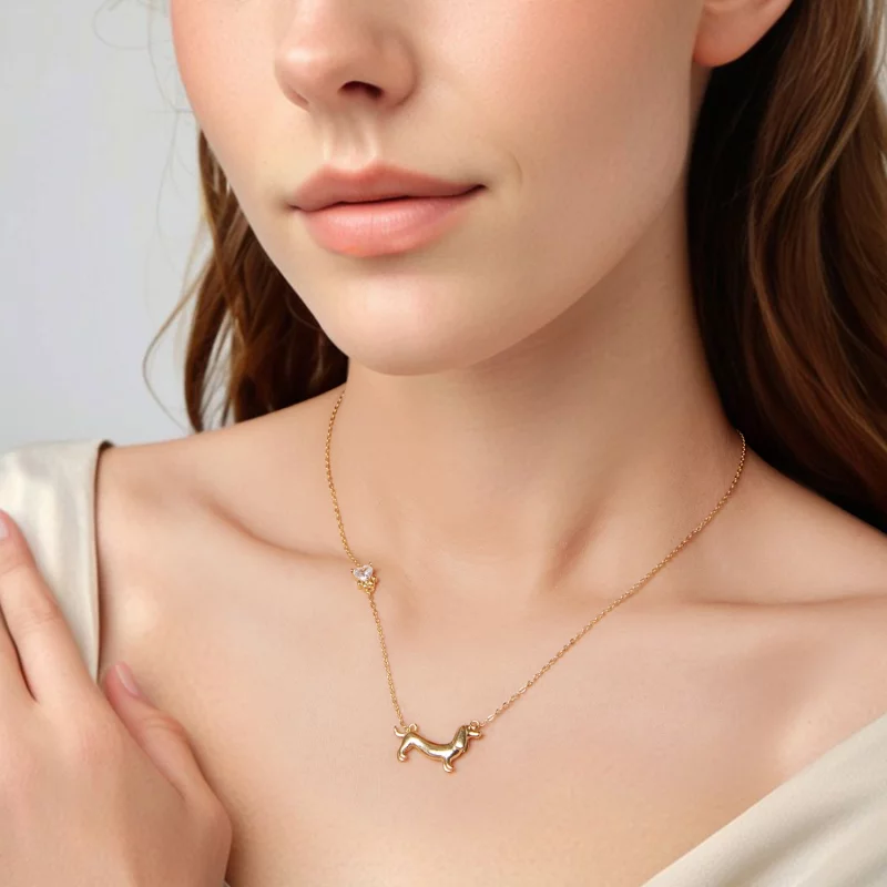 (image pour) Collier Charme Teckel Style Pandora - Argent 925 avec Zirconium Cubique et Placa - Afficher 5