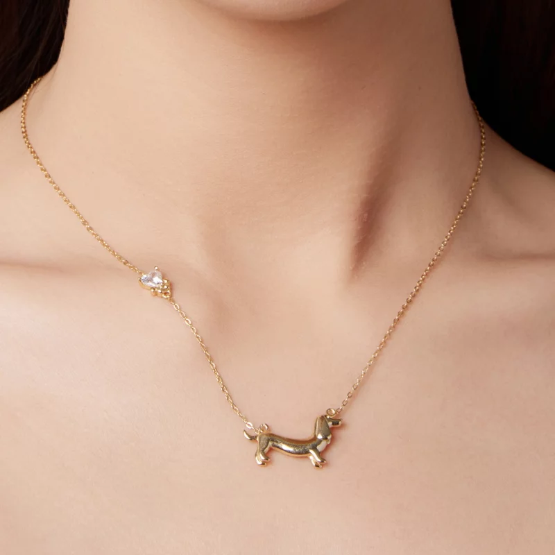 (image pour) Collier Charme Teckel Style Pandora - Argent 925 avec Zirconium Cubique et Placa - Afficher 7