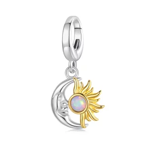 (image pour) Fermoir Soleil Lune en Argent 925 Plaqué Platine et Or avec Opale Synthétique Pandora - BSC1161