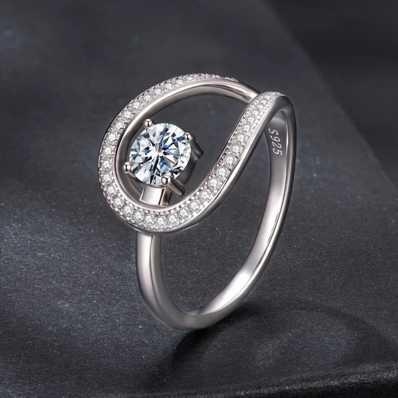 (image pour) Pandora Style-Inspired Moissanite Engagement Ring - 925 Sterling Silver & Platin - Afficher 2