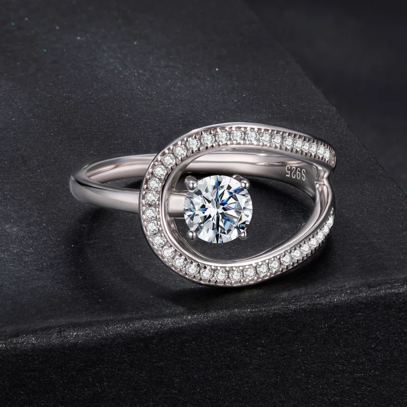 (image pour) Pandora Style-Inspired Moissanite Engagement Ring - 925 Sterling Silver & Platin - Afficher 4