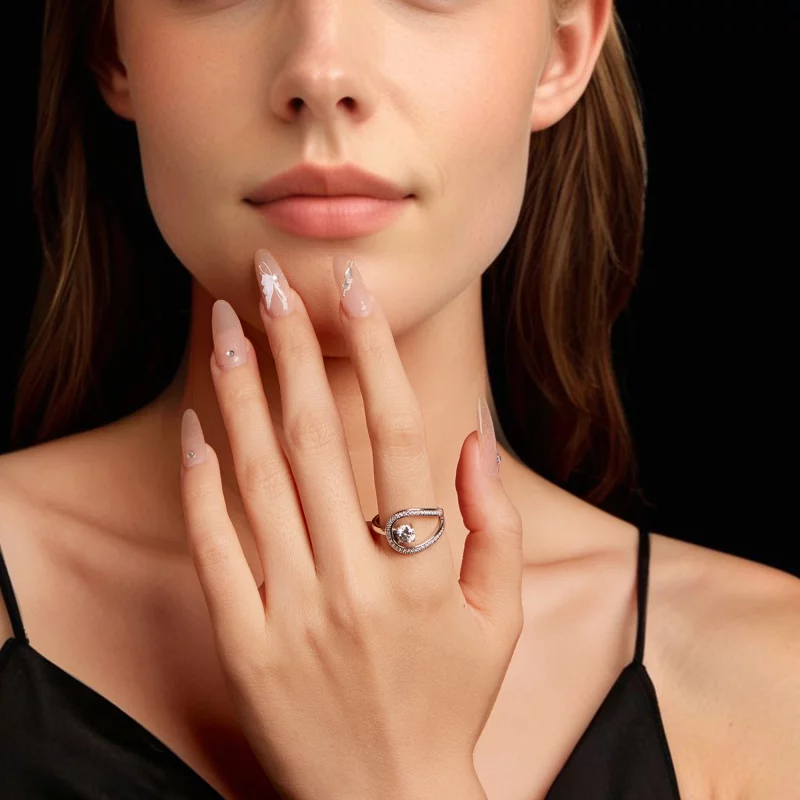 (image pour) Pandora Style-Inspired Moissanite Engagement Ring - 925 Sterling Silver & Platin - Afficher 5