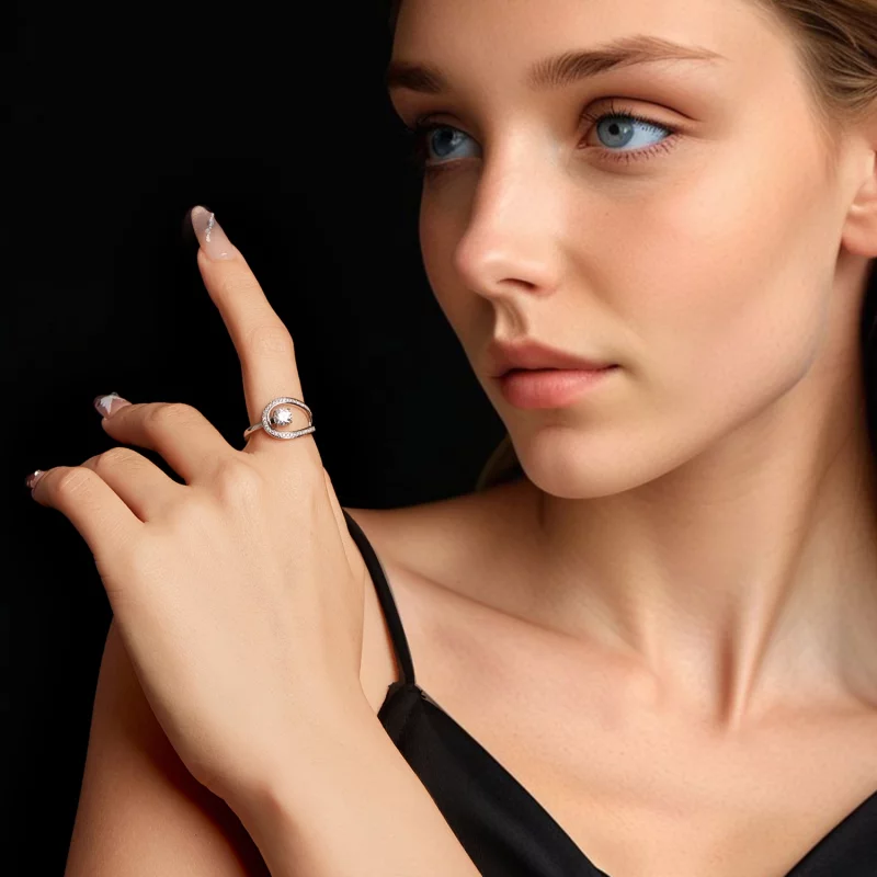 (image pour) Pandora Style-Inspired Moissanite Engagement Ring - 925 Sterling Silver & Platin - Afficher 6