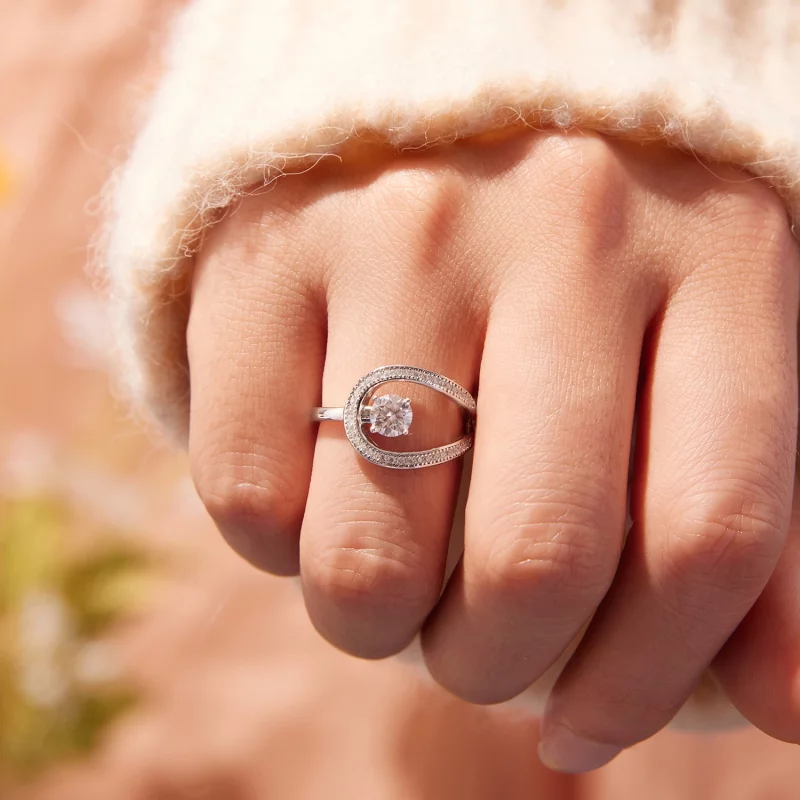 (image pour) Pandora Style-Inspired Moissanite Engagement Ring - 925 Sterling Silver & Platin - Afficher 9
