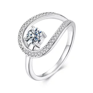 (image pour) Pandora Style-Inspired Moissanite Engagement Ring - 925 Sterling Silver & Platinum-Plated with Certified - MSR078