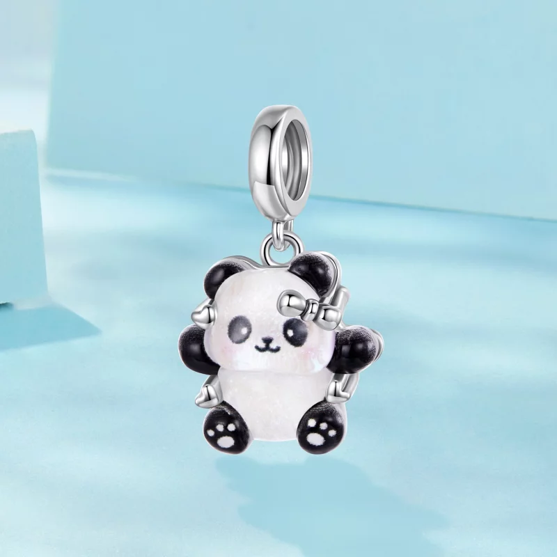 (image pour) Pendaille Pandora Style Panda Oxydé en Argent 925 - Charme Ours Mignon en Résine - Afficher 2