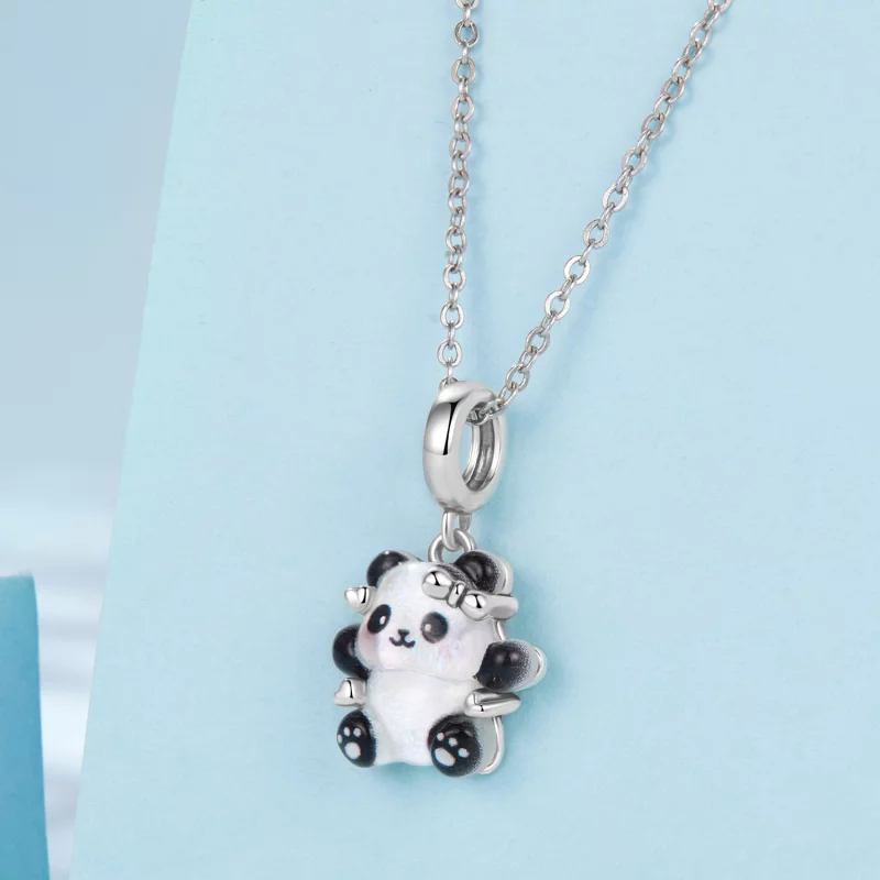 (image pour) Pendaille Pandora Style Panda Oxydé en Argent 925 - Charme Ours Mignon en Résine - Afficher 3