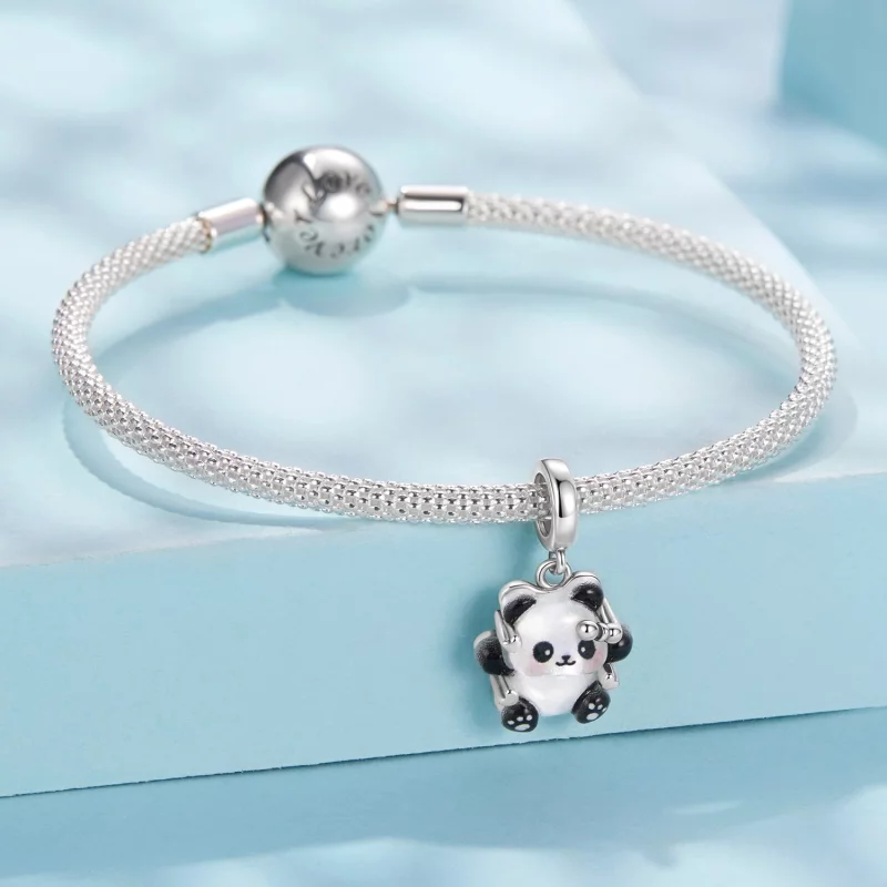 (image pour) Pendaille Pandora Style Panda Oxydé en Argent 925 - Charme Ours Mignon en Résine - Afficher 4