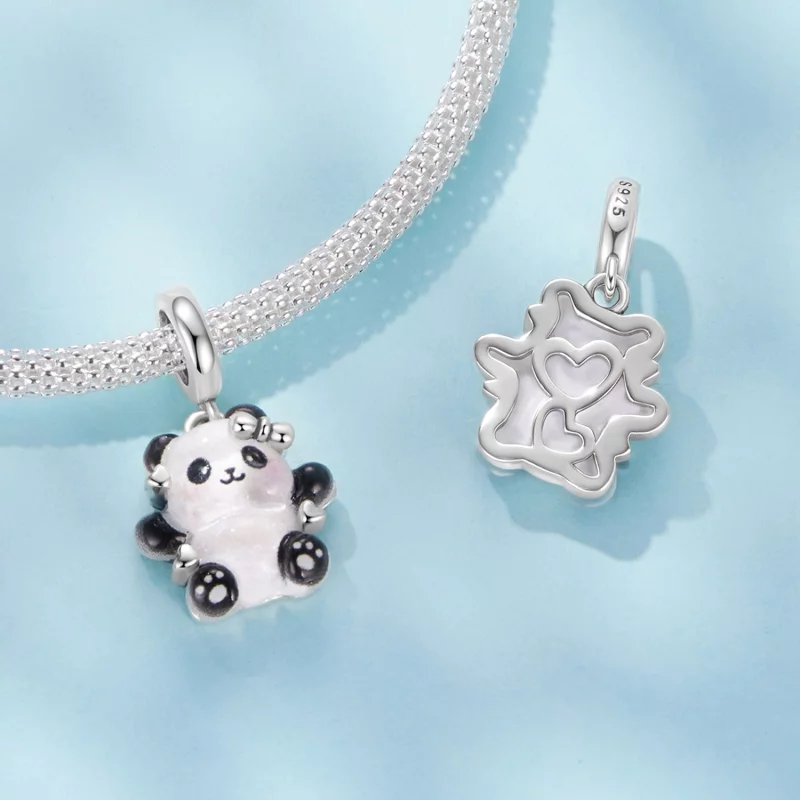 (image pour) Pendaille Pandora Style Panda Oxydé en Argent 925 - Charme Ours Mignon en Résine - Afficher 5