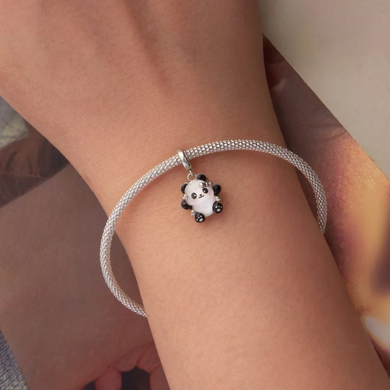 (image pour) Pendaille Pandora Style Panda Oxydé en Argent 925 - Charme Ours Mignon en Résine - Afficher 6