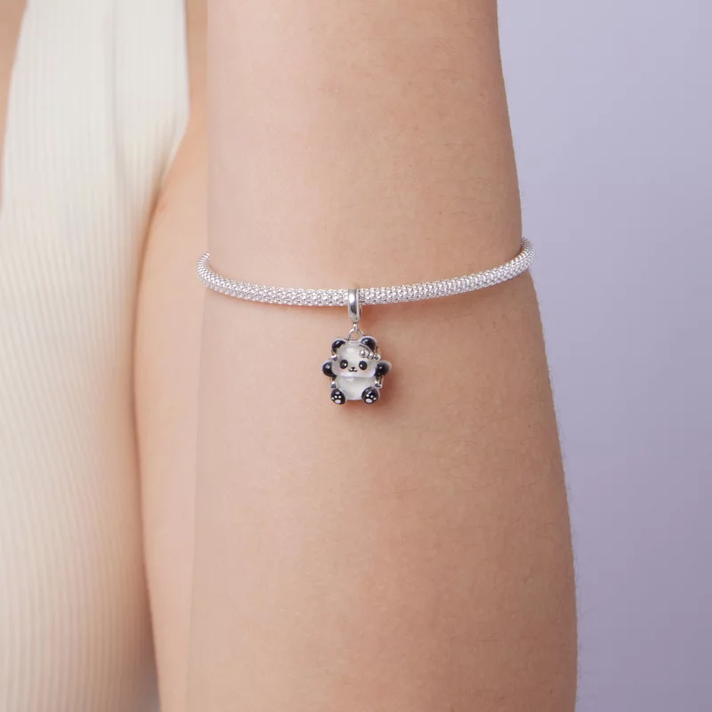 (image pour) Pendaille Pandora Style Panda Oxydé en Argent 925 - Charme Ours Mignon en Résine - Afficher 7