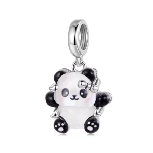 (image pour) Pendaille Pandora Style Panda Oxydé en Argent 925 - Charme Ours Mignon en Résine - SCC3092