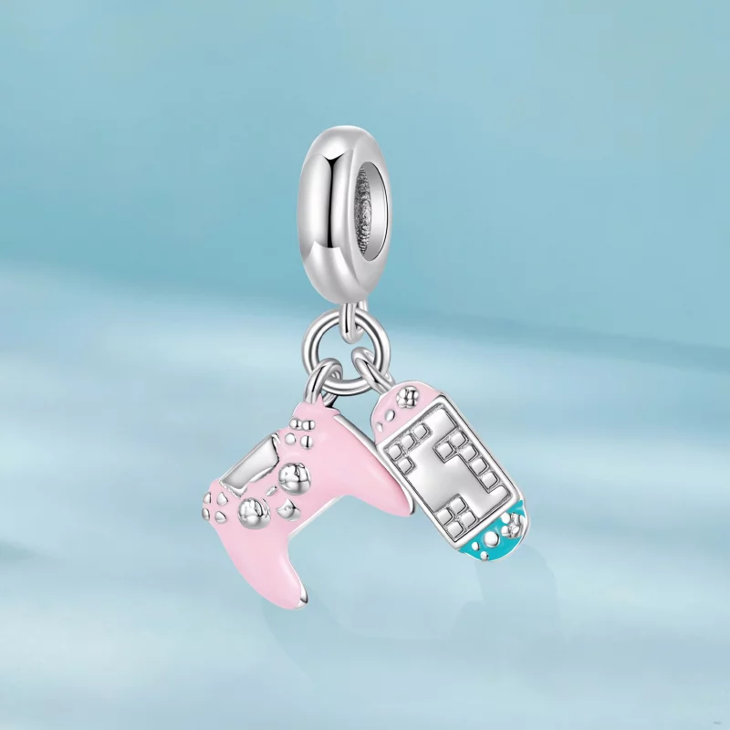 (image pour) Pendent Charmant de Jeu Pandora Style en Argent 925 - Manette de Jeu en Émail Ro - Afficher 2
