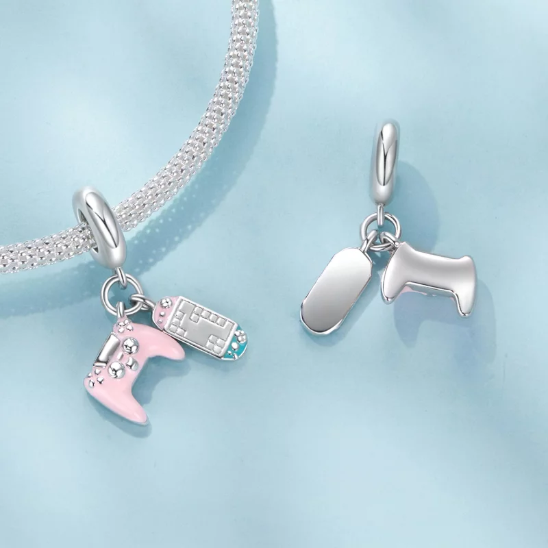 (image pour) Pendent Charmant de Jeu Pandora Style en Argent 925 - Manette de Jeu en Émail Ro - Afficher 4