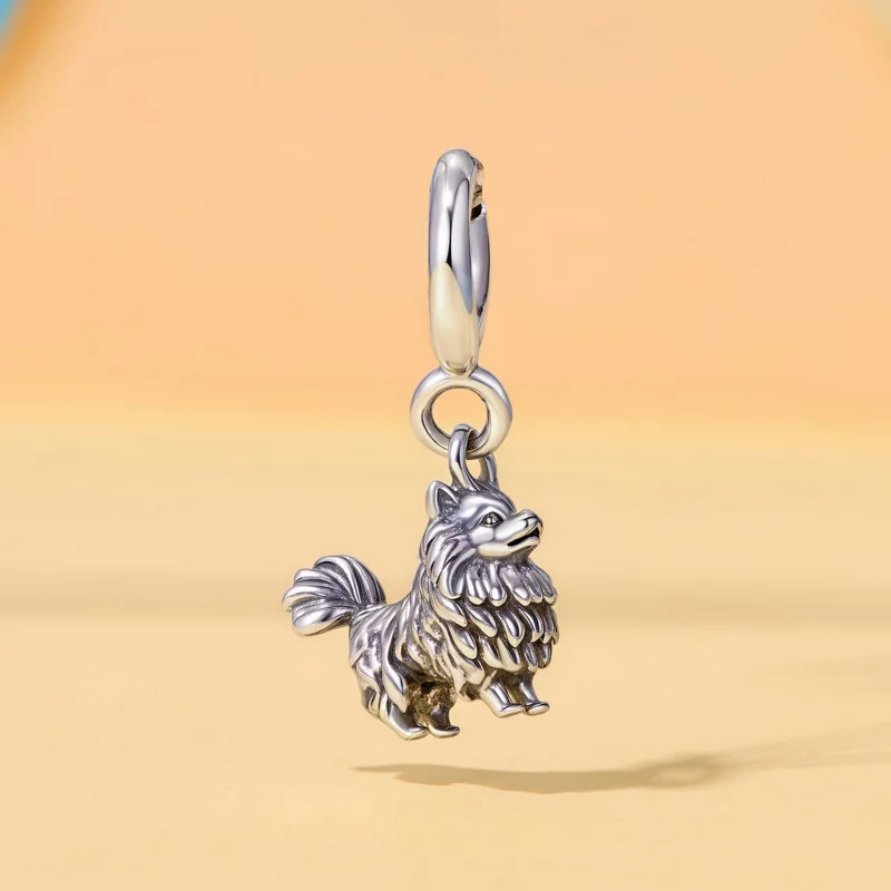 (image pour) Pendent à bascule Pandora Style Poméranien en argent 925 - Charme de chien oxydé - Afficher 2