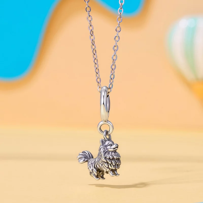 (image pour) Pendent à bascule Pandora Style Poméranien en argent 925 - Charme de chien oxydé - Afficher 3