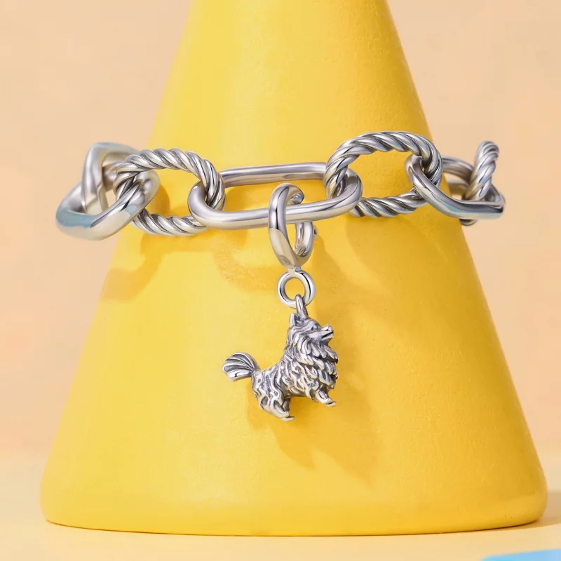 (image pour) Pendent à bascule Pandora Style Poméranien en argent 925 - Charme de chien oxydé - Afficher 4