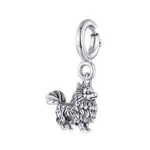 (image pour) Pendent à bascule Pandora Style Poméranien en argent 925 - Charme de chien oxydé - BSC1131