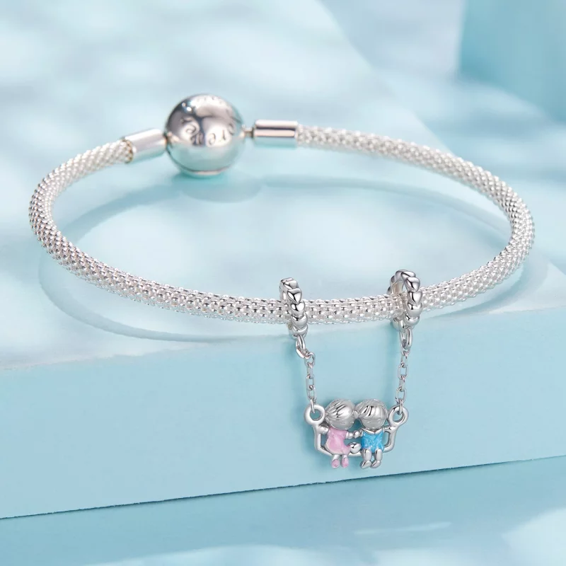 (image pour) Pandora Style 925 Argent Sterling Plaqué Or Blanc Pendentail Amours d'Enfance - - Afficher 4