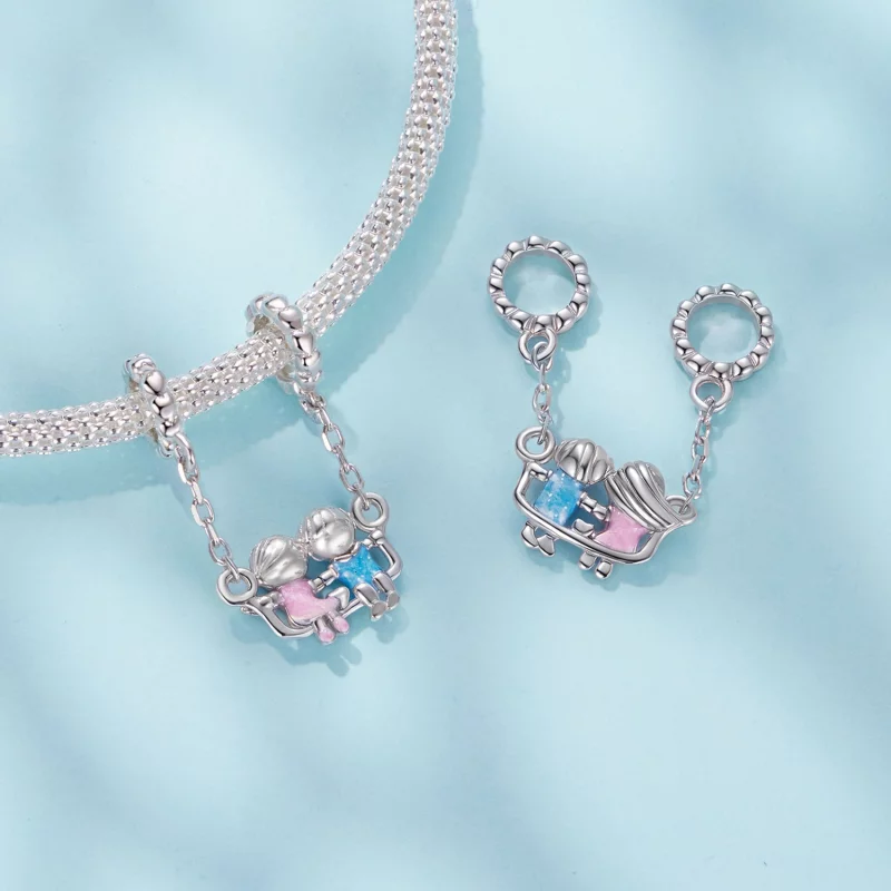 (image pour) Pandora Style 925 Argent Sterling Plaqué Or Blanc Pendentail Amours d'Enfance - - Afficher 5