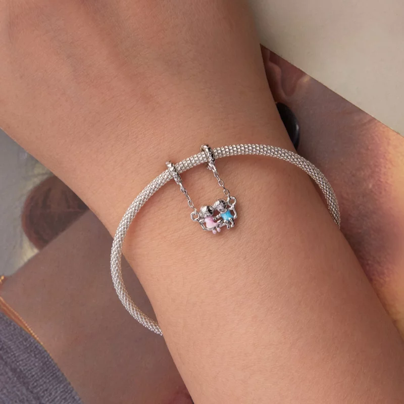 (image pour) Pandora Style 925 Argent Sterling Plaqué Or Blanc Pendentail Amours d'Enfance - - Afficher 6