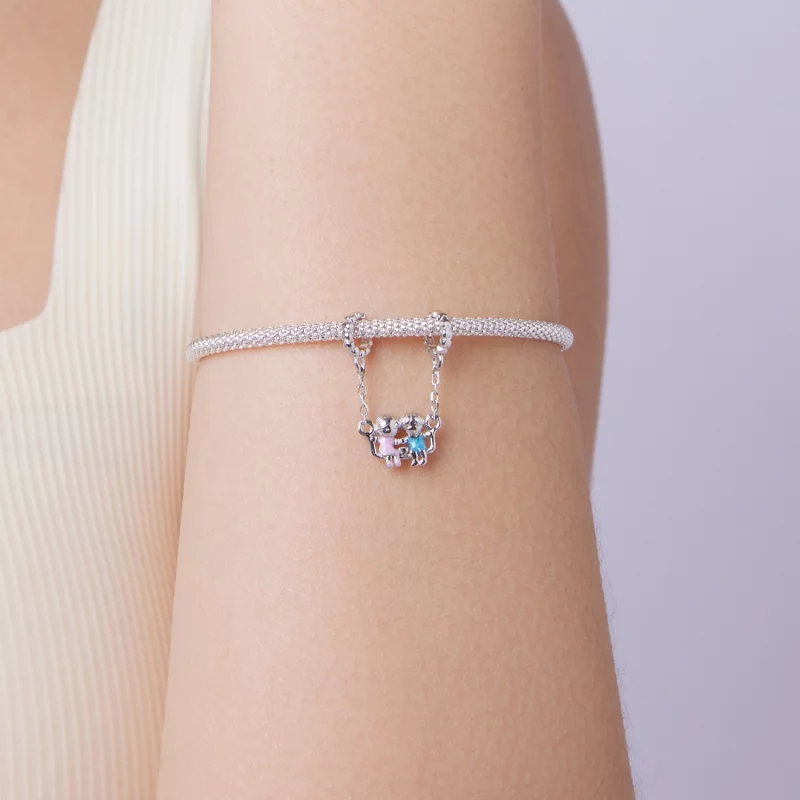 (image pour) Pandora Style 925 Argent Sterling Plaqué Or Blanc Pendentail Amours d'Enfance - - Afficher 7