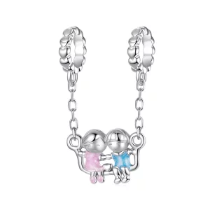 (image pour) Pandora Style 925 Argent Sterling Plaqué Or Blanc Pendentail Amours d'Enfance - Charme Couple Émaillé - SCC3091