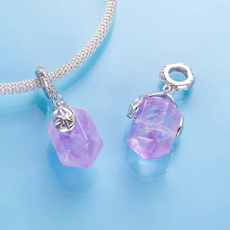(image pour) Pendentif Pandora Style en argent 925 avec améthyste énergétique, quartz naturel - Afficher 4