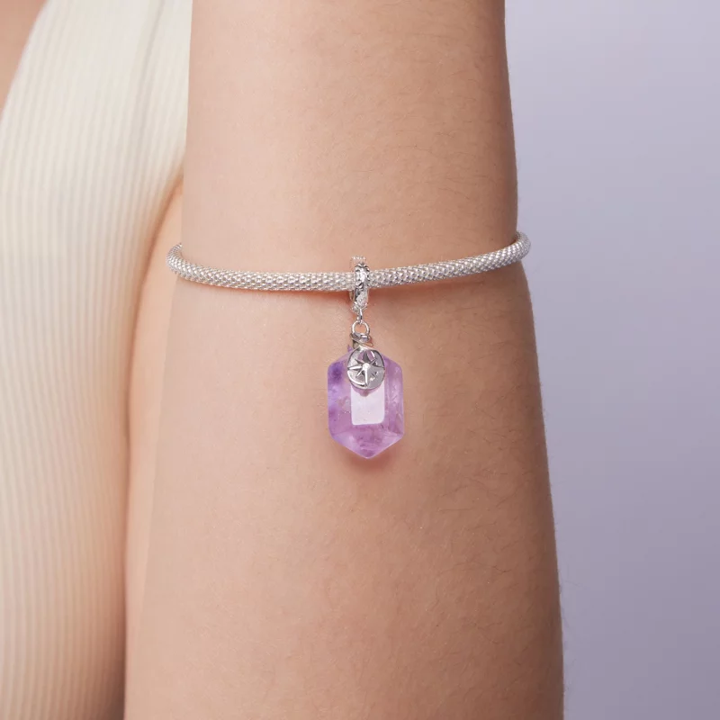 (image pour) Pendentif Pandora Style en argent 925 avec améthyste énergétique, quartz naturel - Afficher 7