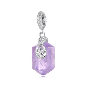 (image pour) Pendentif Pandora Style en argent 925 avec améthyste énergétique, quartz naturel, zirconium et placage platine - BSC1147