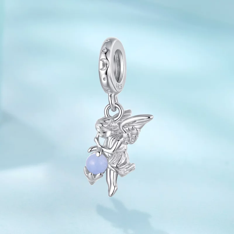 (image pour) Pendent Ange Pandora Style en Argent 925 - Zirconium Cubique et Pierre Nocturne - Afficher 2