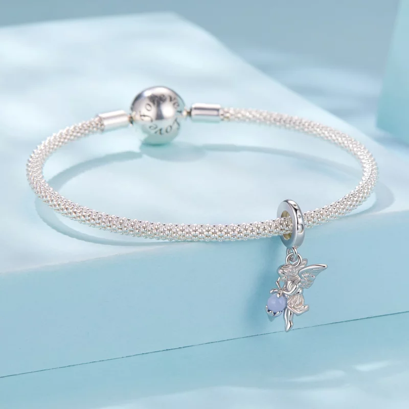 (image pour) Pendent Ange Pandora Style en Argent 925 - Zirconium Cubique et Pierre Nocturne - Afficher 3