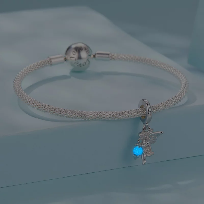 (image pour) Pendent Ange Pandora Style en Argent 925 - Zirconium Cubique et Pierre Nocturne - Afficher 4