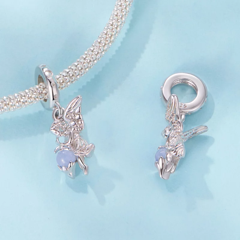(image pour) Pendent Ange Pandora Style en Argent 925 - Zirconium Cubique et Pierre Nocturne - Afficher 5
